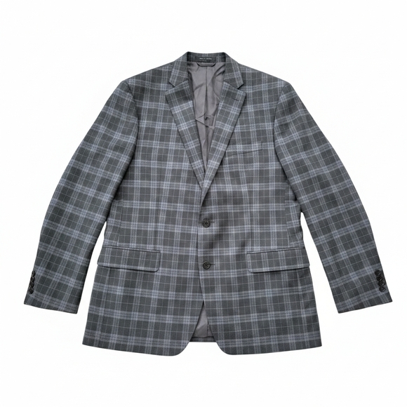 LRL Ralph Lauren Mens 44L Blazer Plaid Gray Blue Sport Coat Preppy Office Jacket - Picture 2 of 8